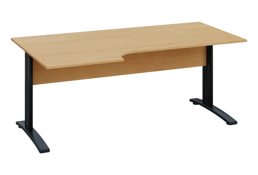 ERK 18 - 186 stůl kancelářský, rohový, levý, kovová podnož černá, deska 18 mm, široký 1800 mm, javor horský